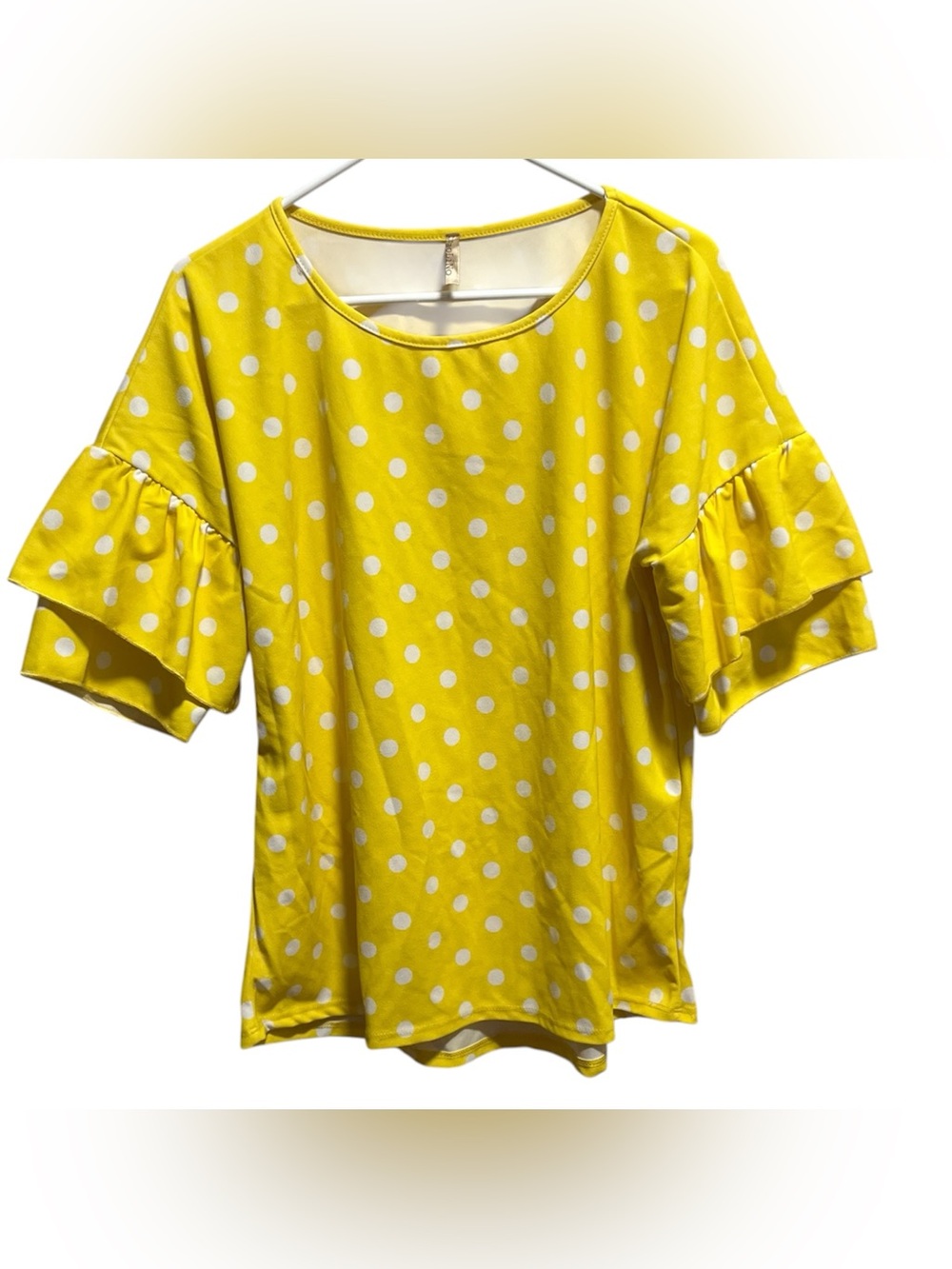 Paolino Yellow Polka Dot Blouse Ruffles Sleeves Size M